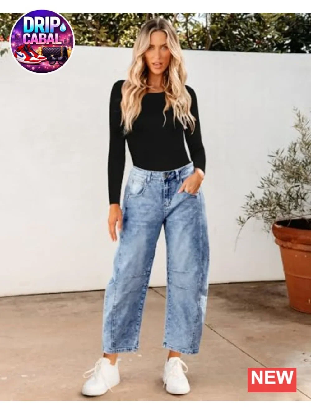 High Waisted Distressed Baggy Wide Leg Jeans with Pockets